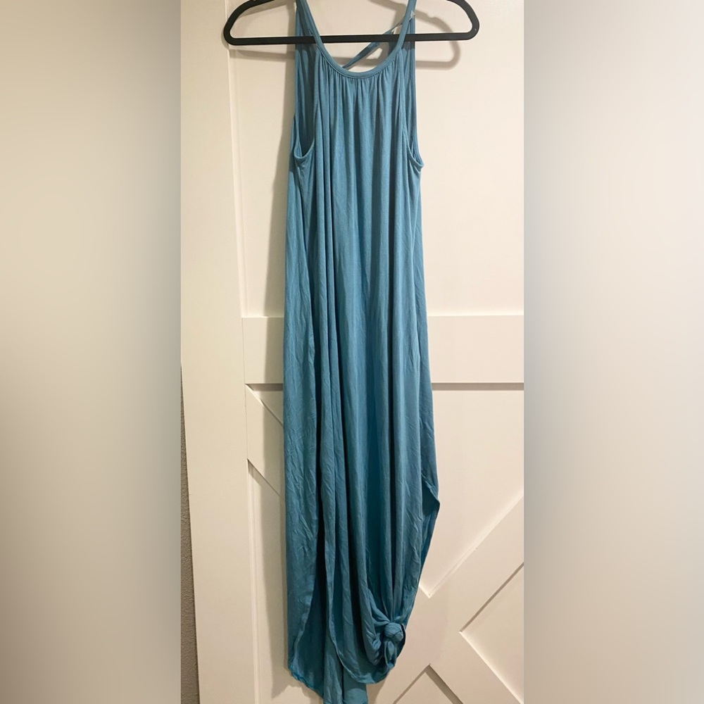Stilleto’s maxi turquoise blue tank sundress or bathing suit cover up size med